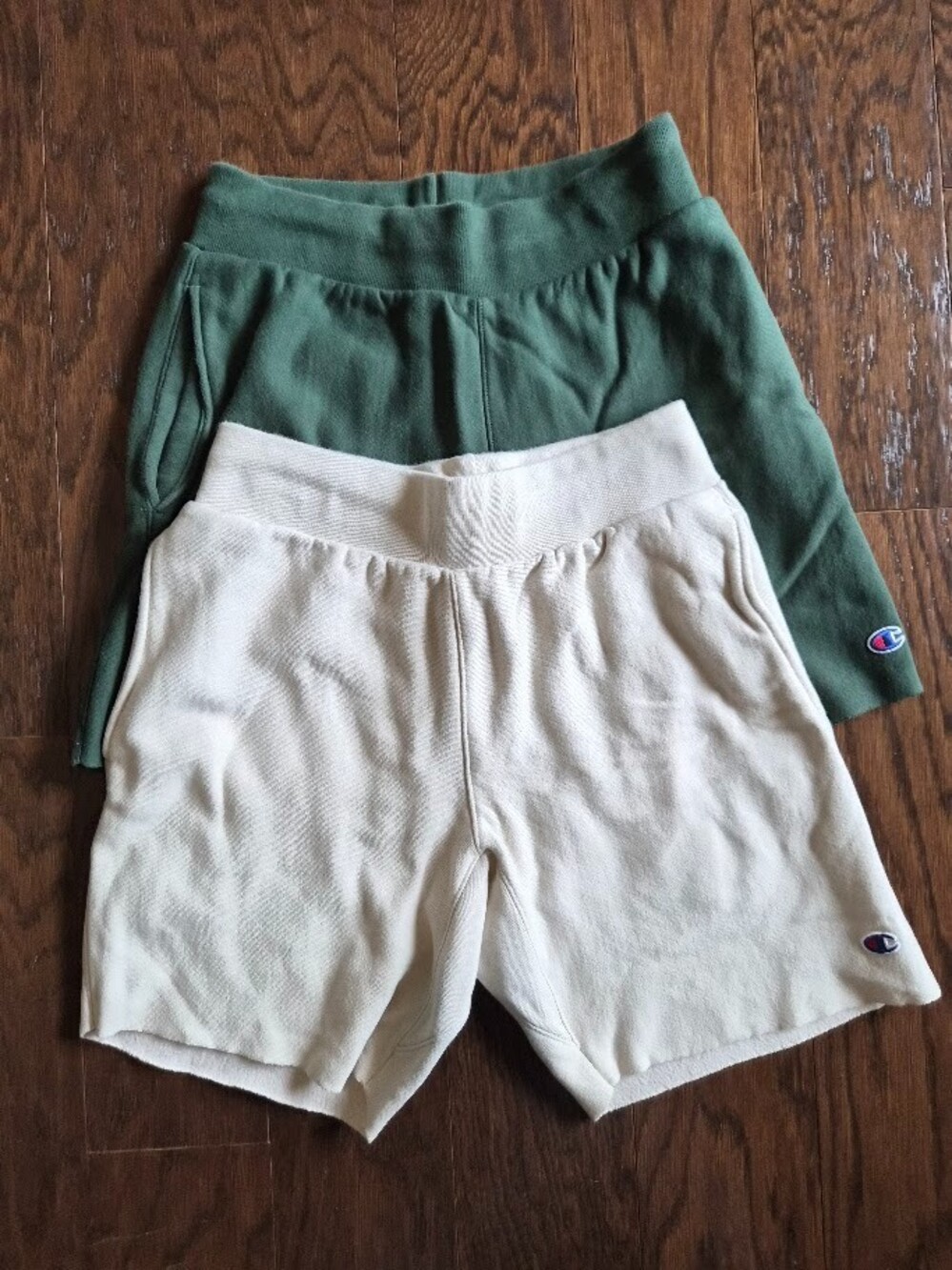 Lot 2 Champion Reverse Weave Cut Off Shorts Mens Small Green Cream Fleece 80453